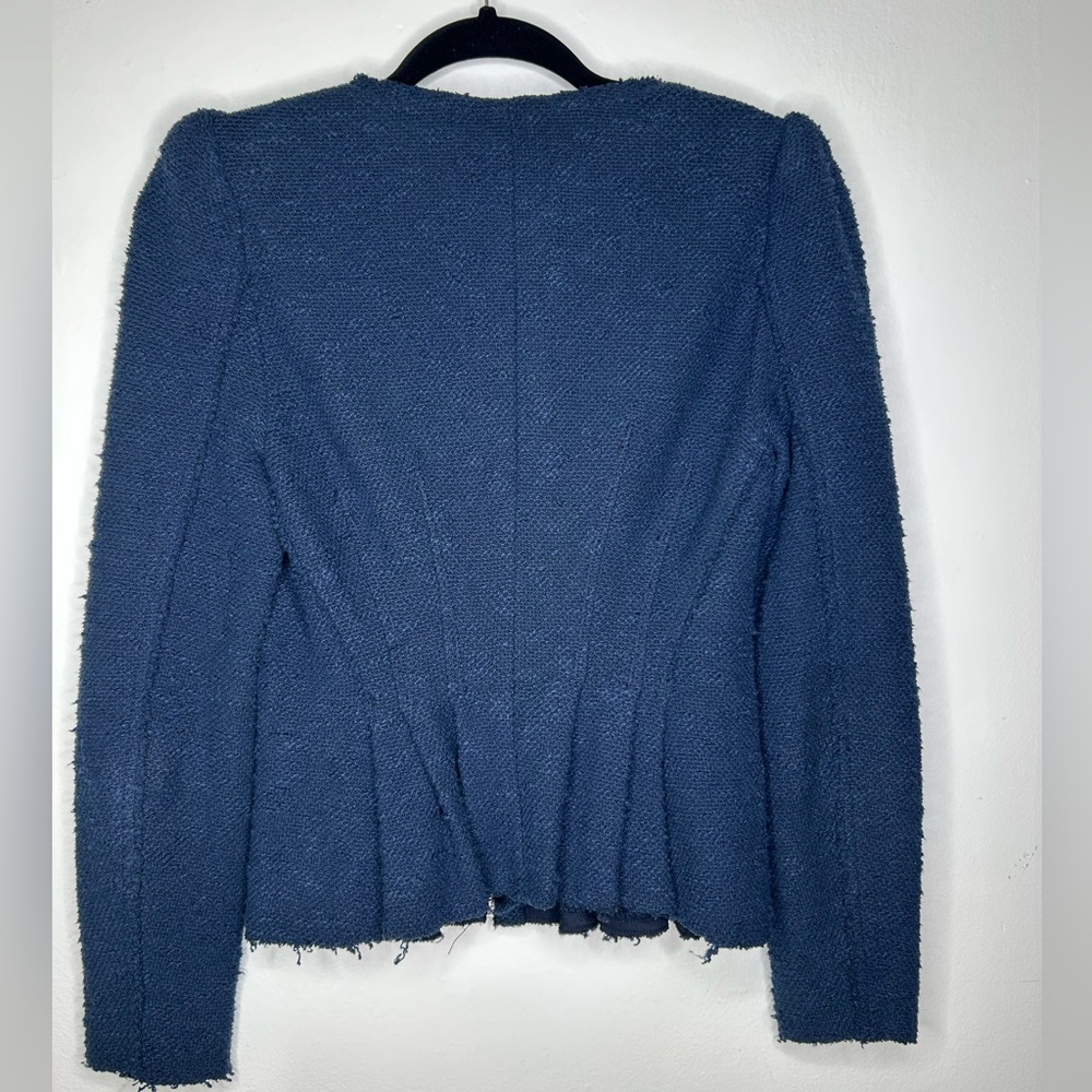Rebecca Taylor navy blue bouclé peplum jacket Size 6 - Picture 7 of 8